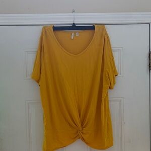 Mustard Twist-Front Short Sleeve Top - Women
